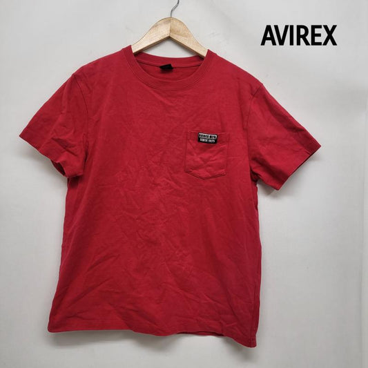 アヴィレックス AVIREX Tシャツ 半袖 コットン素材 赤 半袖 胸ポケット ワッペン L メンズ USED 古着 中古 50163825