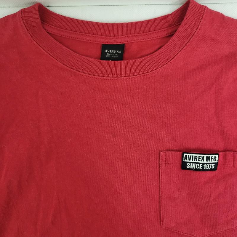 アヴィレックス AVIREX Tシャツ 半袖 コットン素材 赤 半袖 胸ポケット ワッペン L メンズ USED 古着 中古 50163825