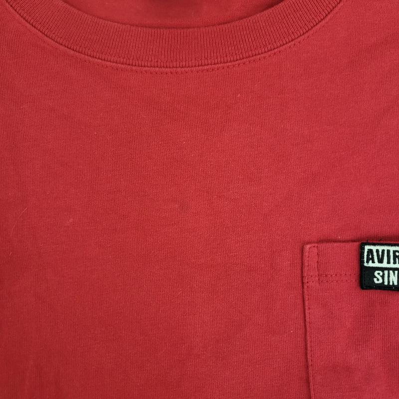 アヴィレックス AVIREX Tシャツ 半袖 コットン素材 赤 半袖 胸ポケット ワッペン L メンズ USED 古着 中古 50163825