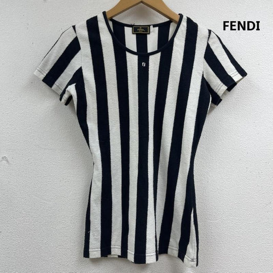 フェンディ FENDI Tシャツ 半袖 イタリア製 パイル生地 ペカン柄 ストライプ 半袖 Tシャツ カットソー 黒 / ブラック / black レディース USED 古着 中古 50163826