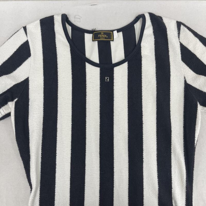 フェンディ FENDI Tシャツ 半袖 イタリア製 パイル生地 ペカン柄 ストライプ 半袖 Tシャツ カットソー 黒 / ブラック / black レディース USED 古着 中古 50163826