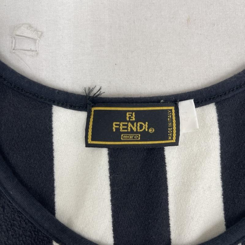 フェンディ FENDI Tシャツ 半袖 イタリア製 パイル生地 ペカン柄 ストライプ 半袖 Tシャツ カットソー 黒 / ブラック / black レディース USED 古着 中古 50163826
