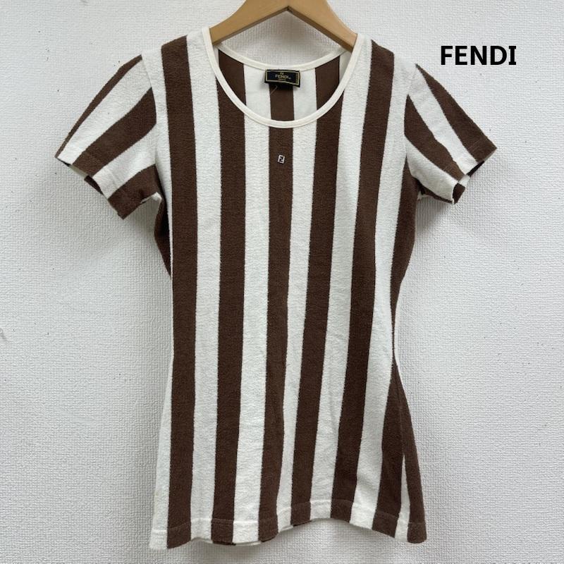 フェンディ FENDI Tシャツ 半袖 イタリア製 パイル生地 ペカン柄 ストライプ 半袖 Tシャツ カットソー M 茶 / ブラウン / brown レディース USED 古着 中古 50163827