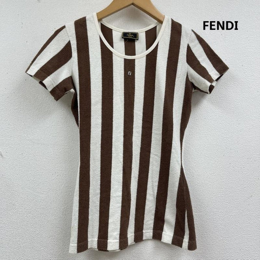 フェンディ FENDI Tシャツ 半袖 イタリア製 パイル生地 ペカン柄 ストライプ 半袖 Tシャツ カットソー M 茶 / ブラウン / brown レディース USED 古着 中古 50163827