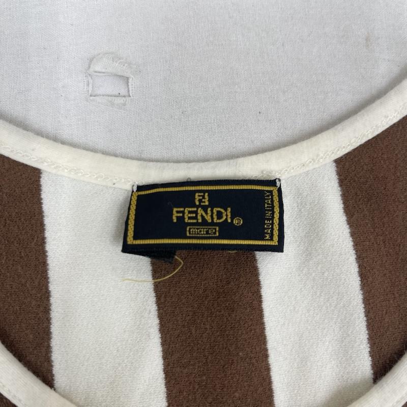 フェンディ FENDI Tシャツ 半袖 イタリア製 パイル生地 ペカン柄 ストライプ 半袖 Tシャツ カットソー M 茶 / ブラウン / brown レディース USED 古着 中古 50163827