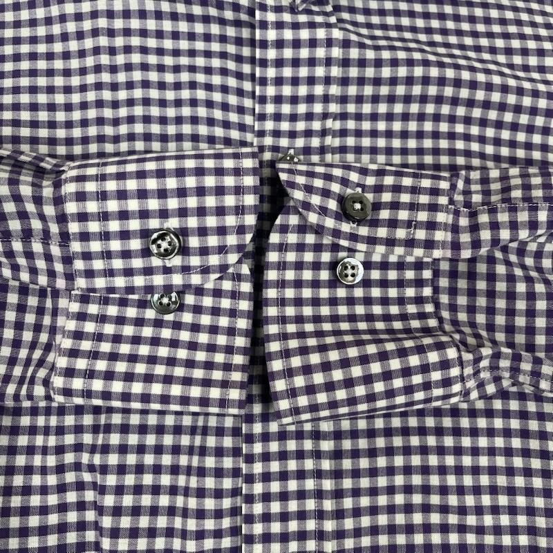 ボッテガヴェネタ BOTTEGA VENETA シャツ、ブラウス 長袖 イタリア製 マイクロチェック ギンガム チェック柄 長袖 ドレス シャツ 紫 / パープル / purple メンズ USED 古着 中古 50163840