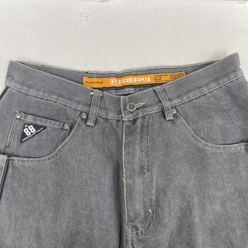 フリーキー FREAKY パンツ ショートパンツ Y2k 刺繍 ヴィンテージ バギー デニム ハーフパンツ ショーツ 34インチ 灰 / グレー / gray メンズ USED 古着 中古 50163848