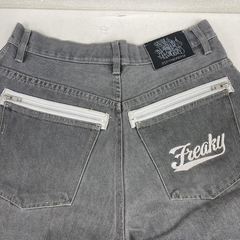 フリーキー FREAKY パンツ ショートパンツ Y2k 刺繍 ヴィンテージ バギー デニム ハーフパンツ ショーツ 34インチ 灰 / グレー / gray メンズ USED 古着 中古 50163848