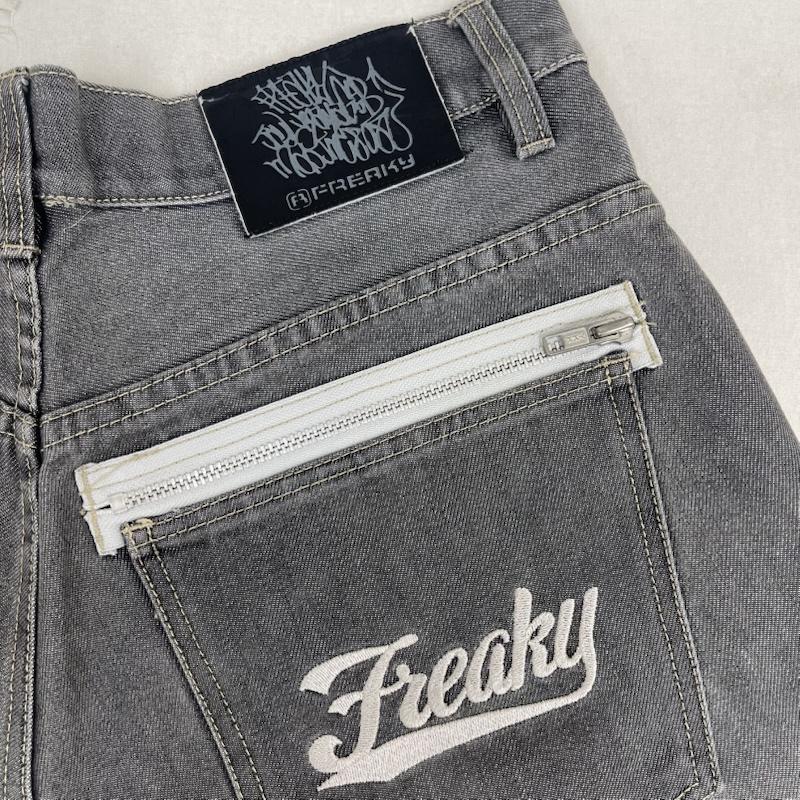 フリーキー FREAKY パンツ ショートパンツ Y2k 刺繍 ヴィンテージ バギー デニム ハーフパンツ ショーツ 34インチ 灰 / グレー / gray メンズ USED 古着 中古 50163848