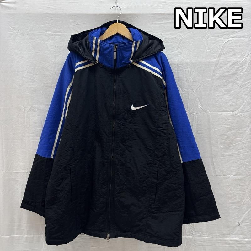 ナイキ NIKE ジャケット、上着 ジャンパー、ブルゾン 韓国規格 ナイロン 中綿 ショート ベンチコート ジャケット フード取り外し可 - 黒 / ブラック / black X 青 / ブルー / blue メンズ USED 古着 中古 50163853