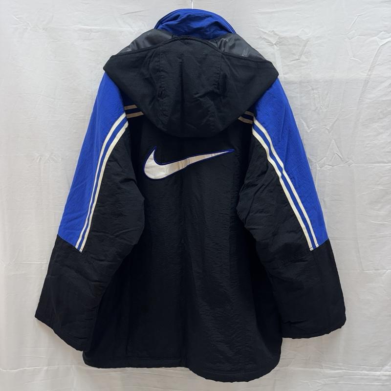 ナイキ NIKE ジャケット、上着 ジャンパー、ブルゾン 韓国規格 ナイロン 中綿 ショート ベンチコート ジャケット フード取り外し可 - 黒 / ブラック / black X 青 / ブルー / blue メンズ USED 古着 中古 50163853