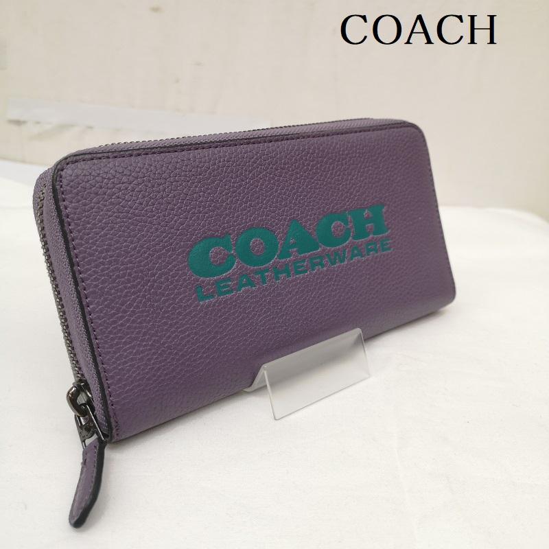 コーチ COACH 財布 長財布 長財布 シグネチャー アコーディオン ラウンドジップ ウォレット - 紫 / パープル / purple レディース USED 古着 中古 50163858