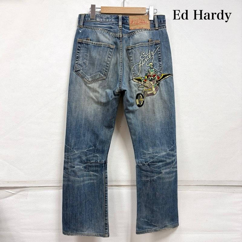 エドハーディー Ed Hardy パンツ デニム、ジーンズ 2009年 限定 レア 希少 スカル バイク ロゴ 刺繍 ダメージ デニム ボタンフライ Y2K 30インチ ロゴ、文字 X 刺繍 マルチカラー / マルチカラー / multicolor メンズ USED 古着 中古 50163872