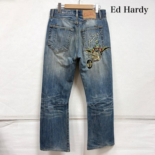 エドハーディー Ed Hardy パンツ デニム、ジーンズ 2009年 限定 レア 希少 スカル バイク ロゴ 刺繍 ダメージ デニム ボタンフライ Y2K 30インチ ロゴ、文字 X 刺繍 マルチカラー / マルチカラー / multicolor メンズ USED 古着 中古 50163872
