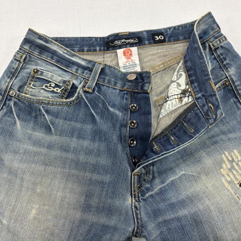 エドハーディー Ed Hardy パンツ デニム、ジーンズ 2009年 限定 レア 希少 スカル バイク ロゴ 刺繍 ダメージ デニム ボタンフライ Y2K 30インチ ロゴ、文字 X 刺繍 マルチカラー / マルチカラー / multicolor メンズ USED 古着 中古 50163872