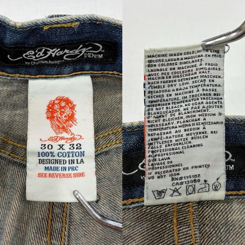 エドハーディー Ed Hardy パンツ デニム、ジーンズ 2009年 限定 レア 希少 スカル バイク ロゴ 刺繍 ダメージ デニム ボタンフライ Y2K 30インチ ロゴ、文字 X 刺繍 マルチカラー / マルチカラー / multicolor メンズ USED 古着 中古 50163872