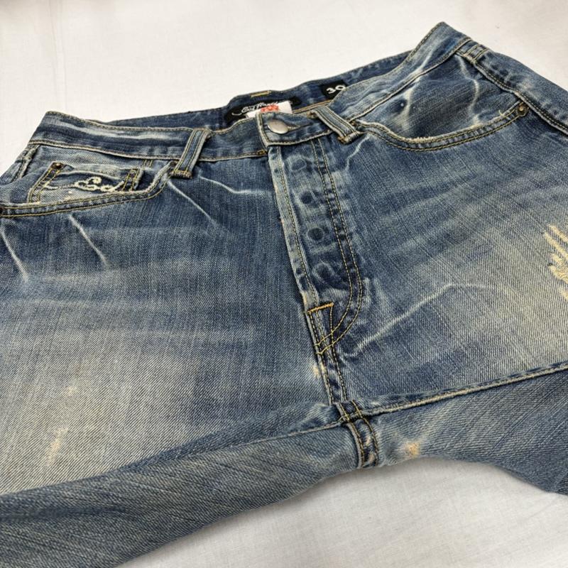 エドハーディー Ed Hardy パンツ デニム、ジーンズ 2009年 限定 レア 希少 スカル バイク ロゴ 刺繍 ダメージ デニム ボタンフライ Y2K 30インチ ロゴ、文字 X 刺繍 マルチカラー / マルチカラー / multicolor メンズ USED 古着 中古 50163872