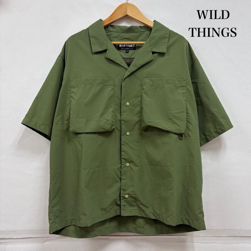 ワイルドシングス WILD THINGS シャツ、ブラウス 半袖 半袖 オープンカラー 開襟 ナイロンシャツ USA フラップポケット ロゴ 刺繍 M 無地 カーキ / カーキ / khaki メンズ USED 古着 中古 50163883