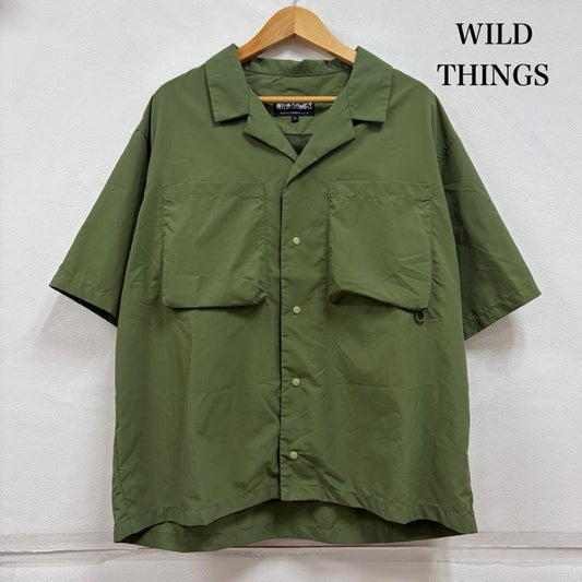 ワイルドシングス WILD THINGS シャツ、ブラウス 半袖 半袖 オープンカラー 開襟 ナイロンシャツ USA フラップポケット ロゴ 刺繍 M 無地 カーキ / カーキ / khaki メンズ USED 古着 中古 50163883