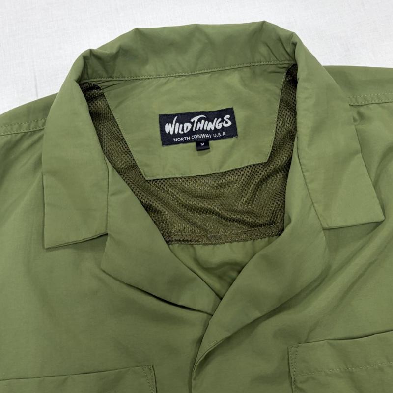 ワイルドシングス WILD THINGS シャツ、ブラウス 半袖 半袖 オープンカラー 開襟 ナイロンシャツ USA フラップポケット ロゴ 刺繍 M 無地 カーキ / カーキ / khaki メンズ USED 古着 中古 50163883