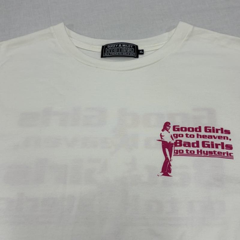 ヒステリックグラマー HYSTERIC GLAMOUR Tシャツ 半袖 GOOD BAD GIRLS 両面 ロゴ プリント 半袖 Tシャツ XL ロゴ、文字 X プリント 白 / ホワイト / white X 桃 / ピンク / pink メンズ USED 古着 中古 50163888
