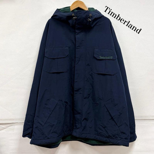 ティンバーランド Timberland ジャケット、上着 ジャンパー、ブルゾン 90s ナイロン ジャケット フルジップ マウンテンパーカー ロゴ 刺繍 裏起毛 ヴィンテージ ダブルジップ XL ロゴ、文字 X 刺繍 紺 / ネイビー / navy X 緑 / グリーン / green メンズ USED 古着 中古 50163892
