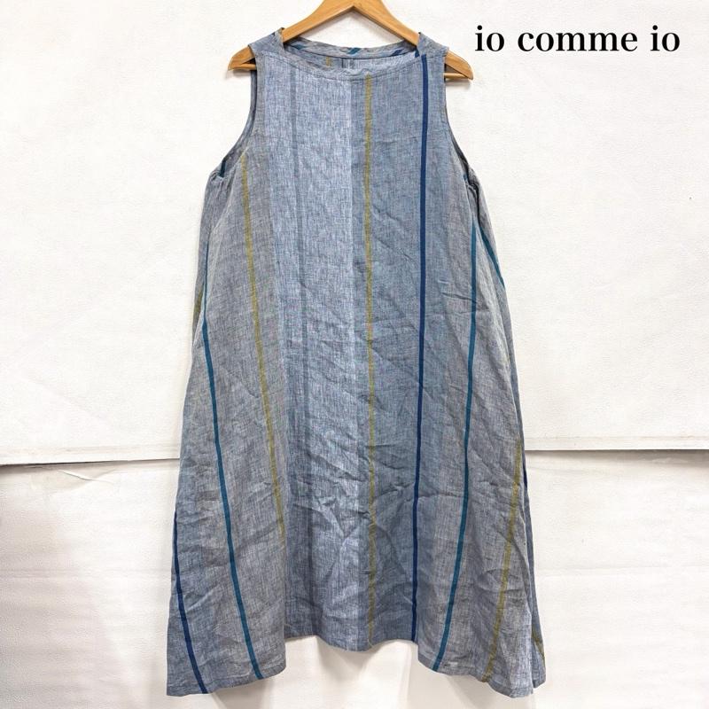 イオコムイオ io comme io ワンピース ロングスカート Sensounico センソユニコ ストライプ ノースリーブ ロング ワンピース 麻 リネン100％ Aライン 38 ストライプ 青 / ブルー / blue レディース USED 古着 中古 50163897
