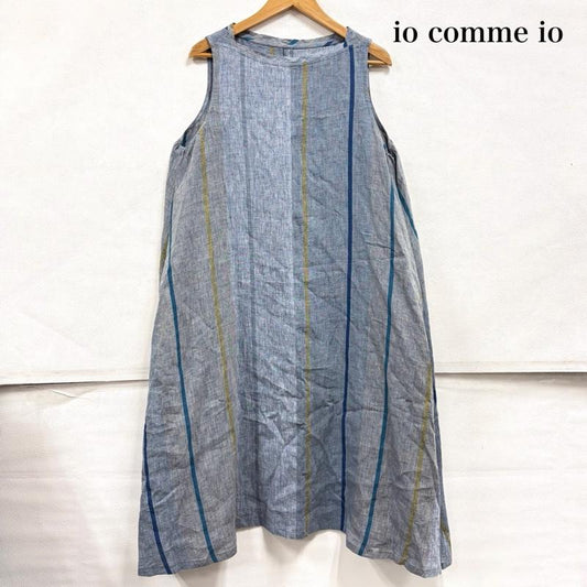 イオコムイオ io comme io ワンピース ロングスカート Sensounico センソユニコ ストライプ ノースリーブ ロング ワンピース 麻 リネン100％ Aライン 38 ストライプ 青 / ブルー / blue レディース USED 古着 中古 50163897