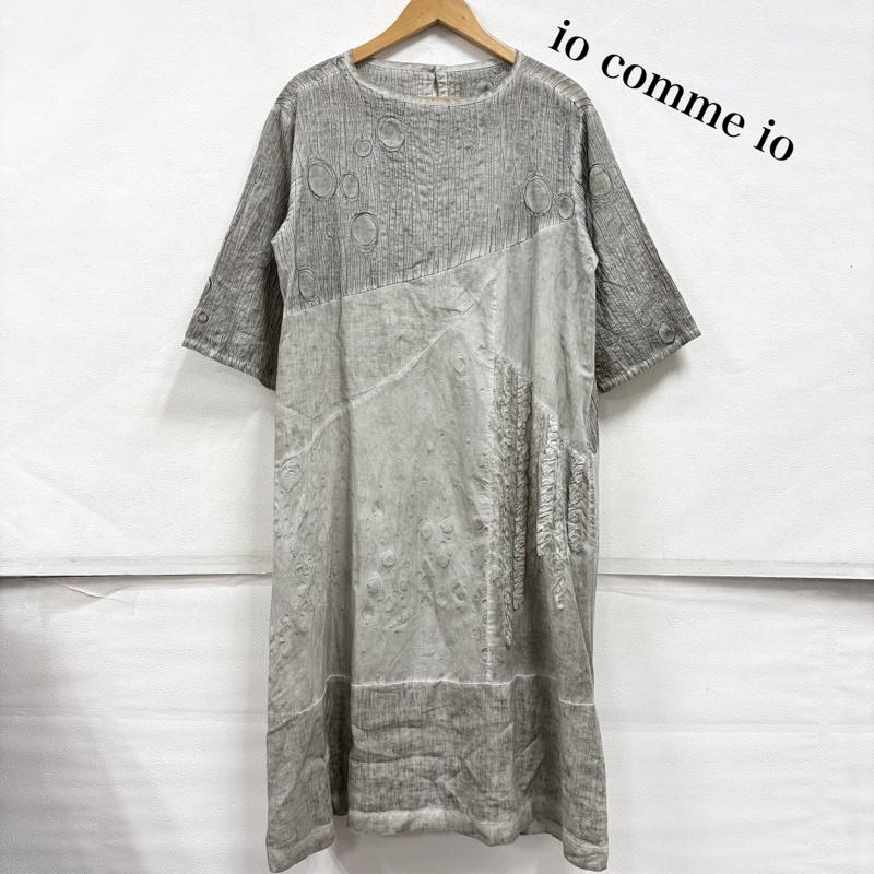 イオコムイオ io comme io ワンピース ロングスカート SENSO UNICO センソユニコ 半袖 デザイン ワンピース 刺繍 ロング サイド ポケット フリル ドット コットン リネン 38 総柄 灰 / グレー / gray X 黒 / ブラック / black レディース USED 古着 中古 50163898