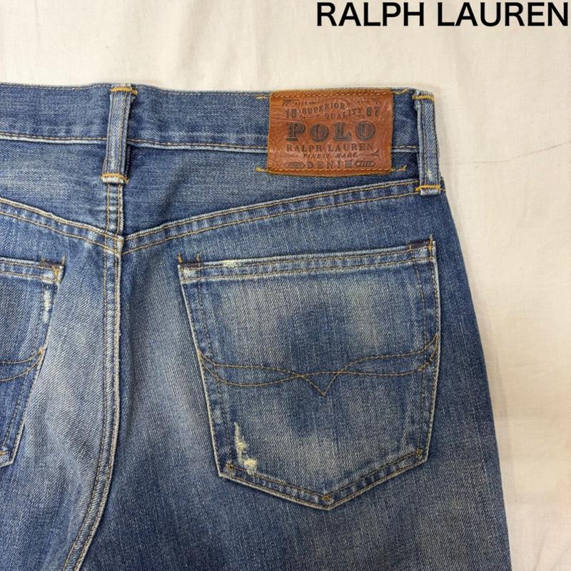 ラルフローレン RALPHLAUREN パンツ デニム、ジーンズ 00s SLIMデニムパンツ 牛革レザーパッチ 30/30 ジップフライ 30インチ 無地 インディゴ / インディゴ / Indigo メンズ USED 古着 中古 50163903