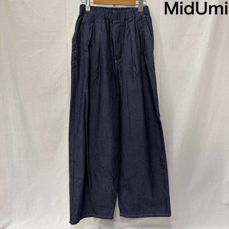 ミディウミ MidiUmi パンツ デニム、ジーンズ デニムタック ワイドイージーパンツ インディゴ コットン 日本製 FREE 無地 インディゴ / インディゴ / Indigo レディース USED 古着 中古 50163905