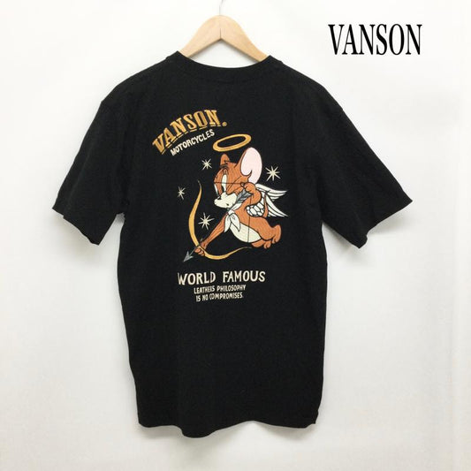 ヴァンソン VANSON Tシャツ 半袖 VANSON バンソン TOM & JERRY トムとジェリー コラボ 刺繍 半袖 Tシャツ L 刺繍 黒 / ブラック / black メンズ USED 古着 中古 50163925