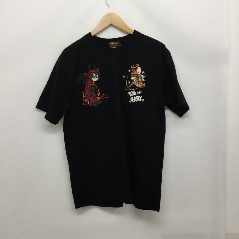 ヴァンソン VANSON Tシャツ 半袖 VANSON バンソン TOM & JERRY トムとジェリー コラボ 刺繍 半袖 Tシャツ L 刺繍 黒 / ブラック / black メンズ USED 古着 中古 50163925