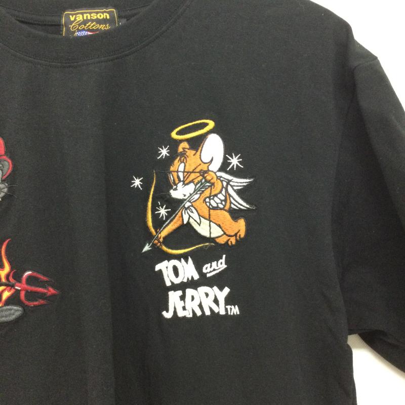 ヴァンソン VANSON Tシャツ 半袖 VANSON バンソン TOM & JERRY トムとジェリー コラボ 刺繍 半袖 Tシャツ L 刺繍 黒 / ブラック / black メンズ USED 古着 中古 50163925