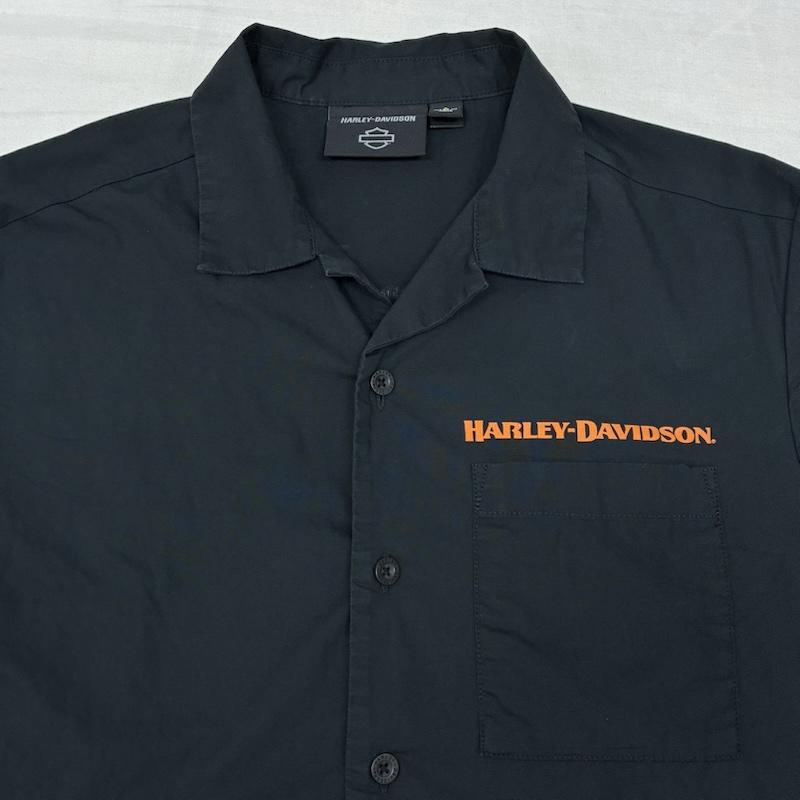 ハーレーダビッドソン Harley-Davidson シャツ、ブラウス 半袖 イーグル ファイヤー プリント 半袖 オープンカラー ボックス シャツ S 黒 / ブラック / black メンズ USED 古着 中古 50163932
