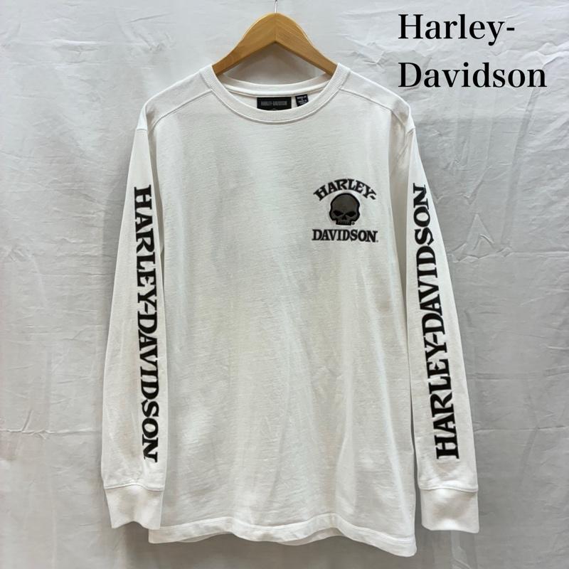 ハーレーダビッドソン Harley-Davidson Tシャツ 長袖 スリーブロゴ スカル クルーネック 長袖 Tシャツ ロンT S 白 / ホワイト / white メンズ USED 古着 中古 50163935
