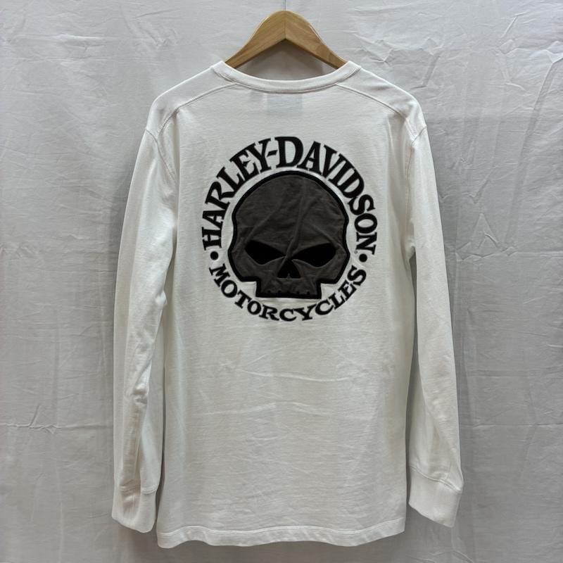 ハーレーダビッドソン Harley-Davidson Tシャツ 長袖 スリーブロゴ スカル クルーネック 長袖 Tシャツ ロンT S 白 / ホワイト / white メンズ USED 古着 中古 50163935