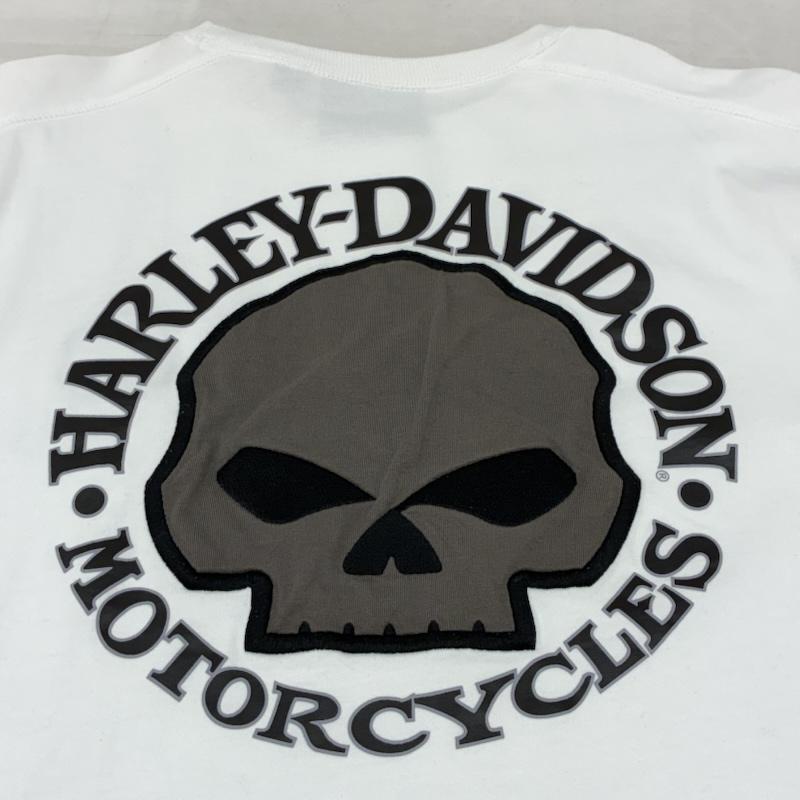 ハーレーダビッドソン Harley-Davidson Tシャツ 長袖 スリーブロゴ スカル クルーネック 長袖 Tシャツ ロンT S 白 / ホワイト / white メンズ USED 古着 中古 50163935