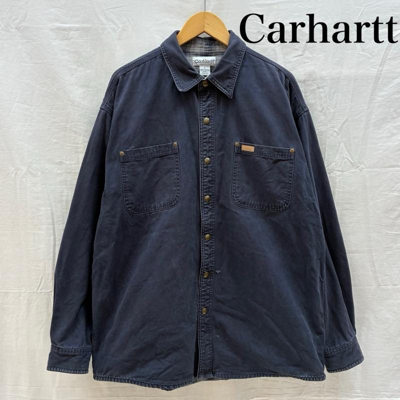カーハート Carhartt シャツ、ブラウス 長袖 896MDT ダック ワーク シャツ ジャケット チェックライナー カバーオール L 紺 / ネイビー / navy メンズ USED 古着 中古 50163942
