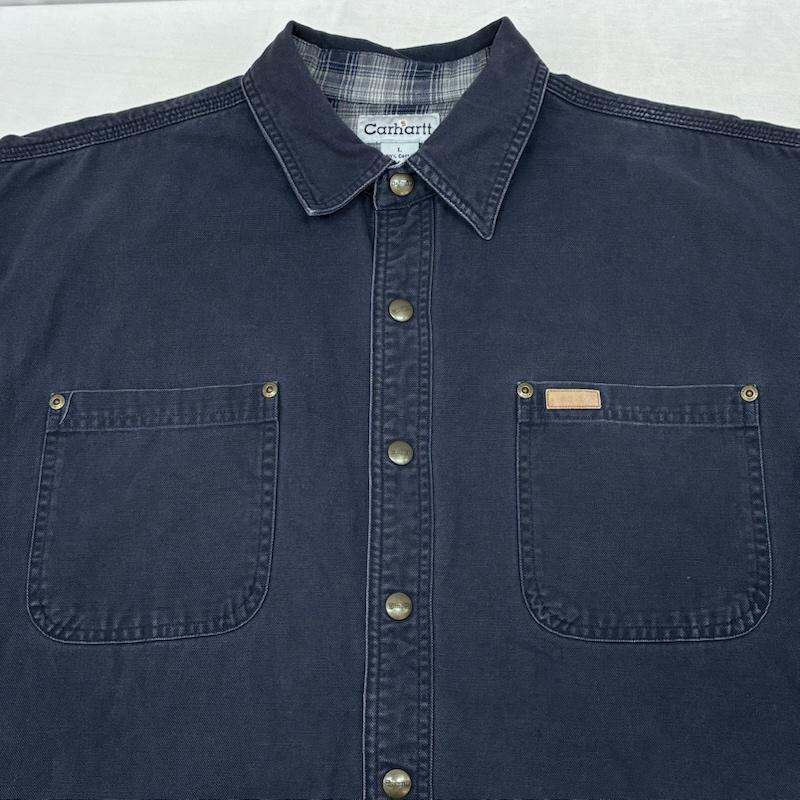カーハート Carhartt シャツ、ブラウス 長袖 896MDT ダック ワーク シャツ ジャケット チェックライナー カバーオール L 紺 / ネイビー / navy メンズ USED 古着 中古 50163942