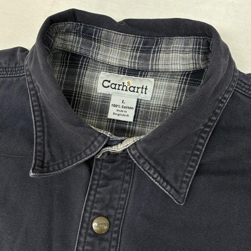 カーハート Carhartt シャツ、ブラウス 長袖 896MDT ダック ワーク シャツ ジャケット チェックライナー カバーオール L 紺 / ネイビー / navy メンズ USED 古着 中古 50163942
