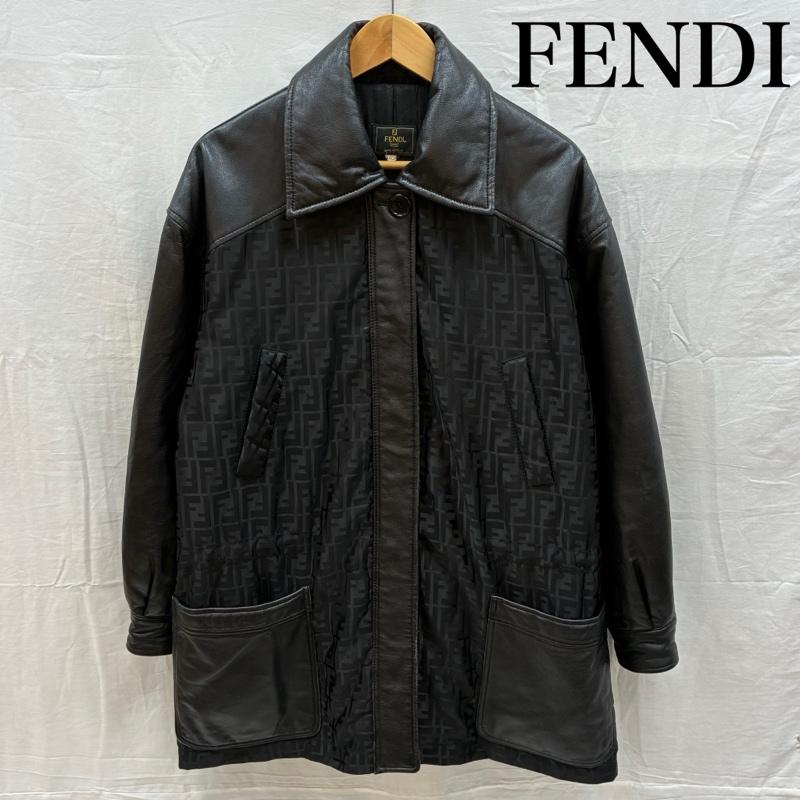 フェンディ FENDI コート コート一般 ズッカ柄 ナイロン レザー 切替 ハーフコート オールド 40 レディース USED 古着 中古 50163966