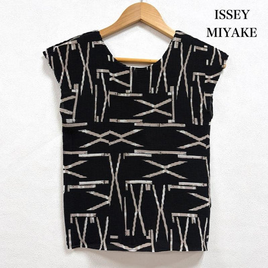 イッセイミヤケ ISSEY MIYAKE タンクトップ タンクトップ me 総柄 幾何学模様 プリーツ ノースリーブ カットソー MI23FK127 - 幾何柄 黒 / ブラック / black X ベージュ / ベージュ / beige X 白 / ホワイト / white レディース USED 古着 中古 50163972