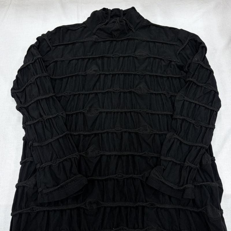 イッセイミヤケ ISSEY MIYAKE カットソー 長袖 HaaT ハート HA71JT128 長袖 立体プリーツ ボーダー ハイネック カットソー 2 無地 黒 / ブラック / black レディース USED 古着 中古 50163974