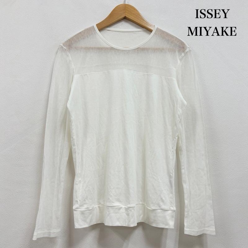 イッセイミヤケ ISSEY MIYAKE カットソー 長袖 長袖 クルーネック シアー シースルー 切替 デザイン カットソー ロンT IM52JK522 3 無地 白 / ホワイト / white レディース USED 古着 中古 50163975