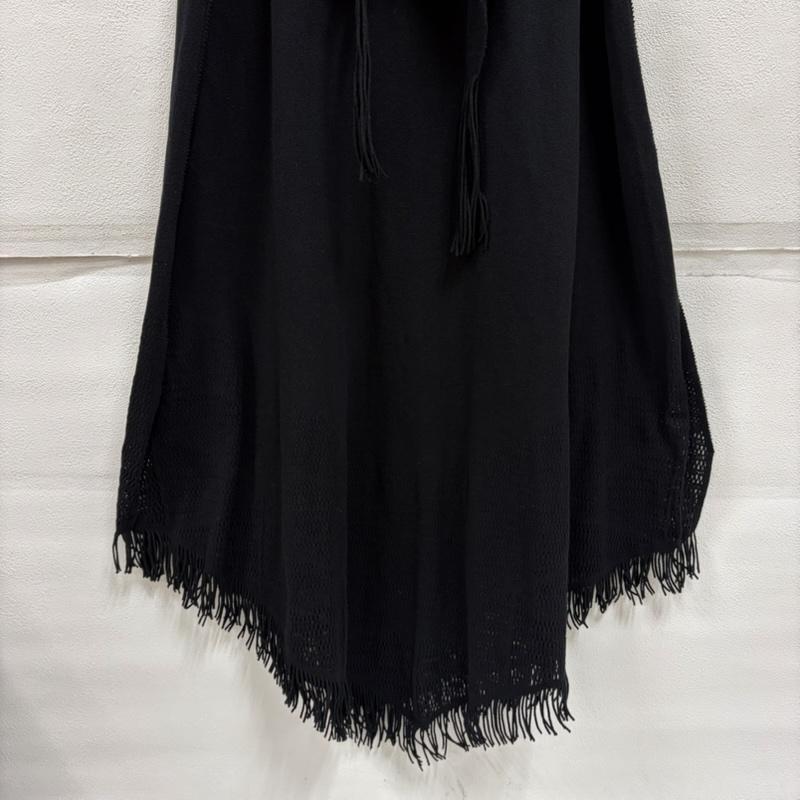イッセイミヤケ ISSEY MIYAKE ワンピース ロングスカート A-POC 半袖 ノースリーブ フリンジ メッシュ アシンメトリー ワンピース IM11KH061 日本製 2 無地 黒 / ブラック / black レディース USED 古着 中古 50163978
