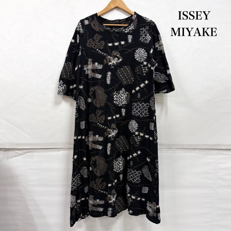 イッセイミヤケ ISSEY MIYAKE ワンピース ロングスカート HaaT 七分袖 エスニック 総柄 ロング ワンピース 幾何学模様 HA93JH182 日本製 2 幾何柄 黒 / ブラック / black X 茶 / ブラウン / brown X 白 / ホワイト / white X 灰 / グレー / gray レディース USED 古着 中古 50163979