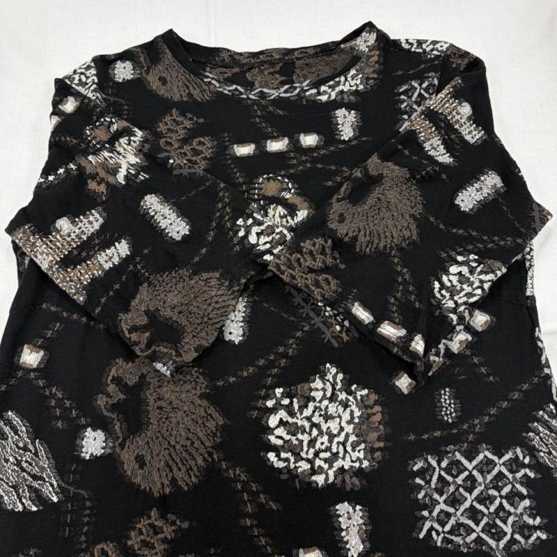 イッセイミヤケ ISSEY MIYAKE ワンピース ロングスカート HaaT 七分袖 エスニック 総柄 ロング ワンピース 幾何学模様 HA93JH182 日本製 2 幾何柄 黒 / ブラック / black X 茶 / ブラウン / brown X 白 / ホワイト / white X 灰 / グレー / gray レディース USED 古着 中古 50163979