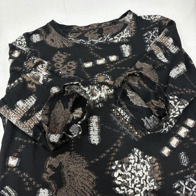 イッセイミヤケ ISSEY MIYAKE ワンピース ロングスカート HaaT 七分袖 エスニック 総柄 ロング ワンピース 幾何学模様 HA93JH182 日本製 2 幾何柄 黒 / ブラック / black X 茶 / ブラウン / brown X 白 / ホワイト / white X 灰 / グレー / gray レディース USED 古着 中古 50163979