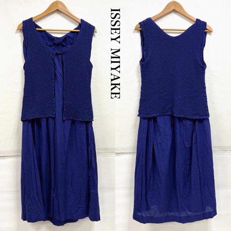 イッセイミヤケ ISSEY MIYAKE ワンピース ロングスカート me ノースリーブ ロング レイヤード カリフラワー加工 ワンピース ドレス MI24FH144 日本製 - 無地 青 / ブルー / blue レディース USED 古着 中古 50163980